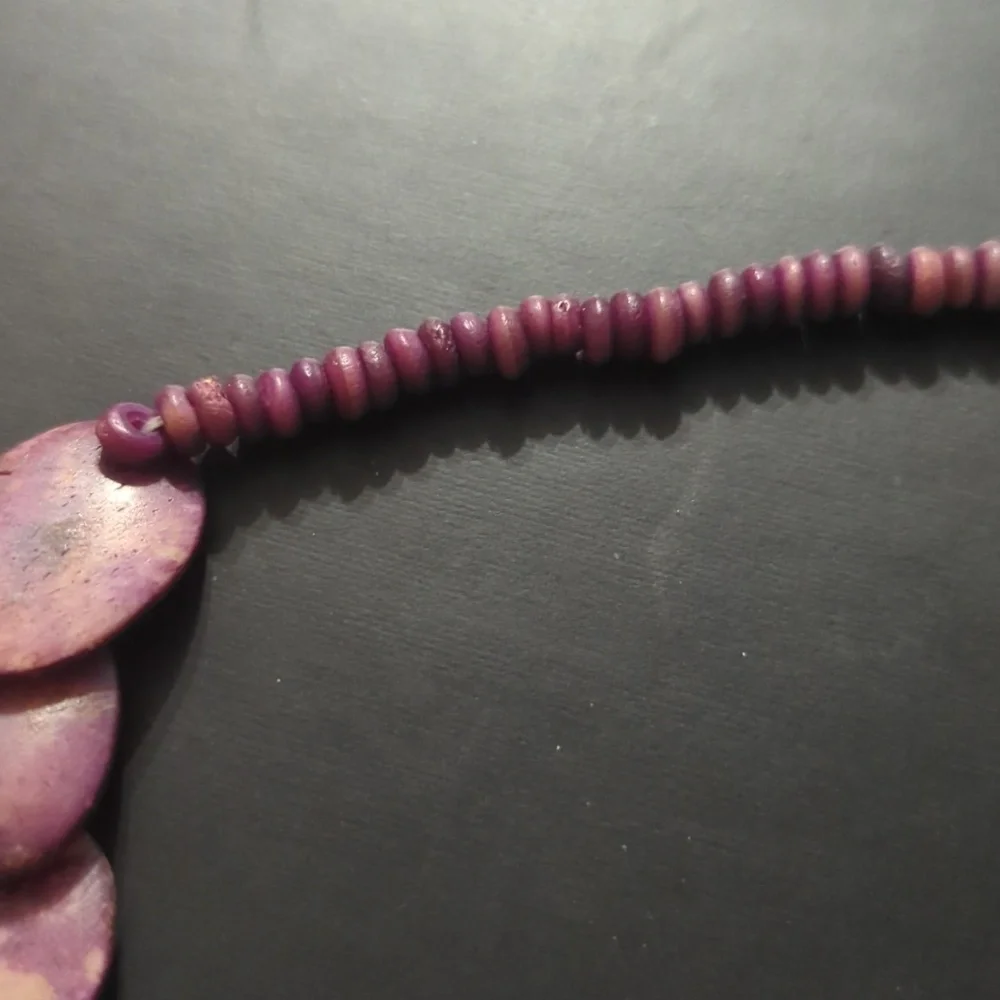 Purple Tagua Nut Flat Oval Beaded Statement Necklace